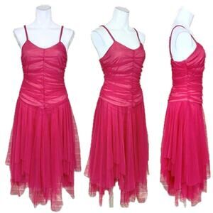Fairycore Y2K Dress - Asymmetrical Hemline, Tulle Skirt, Pink/Red Color